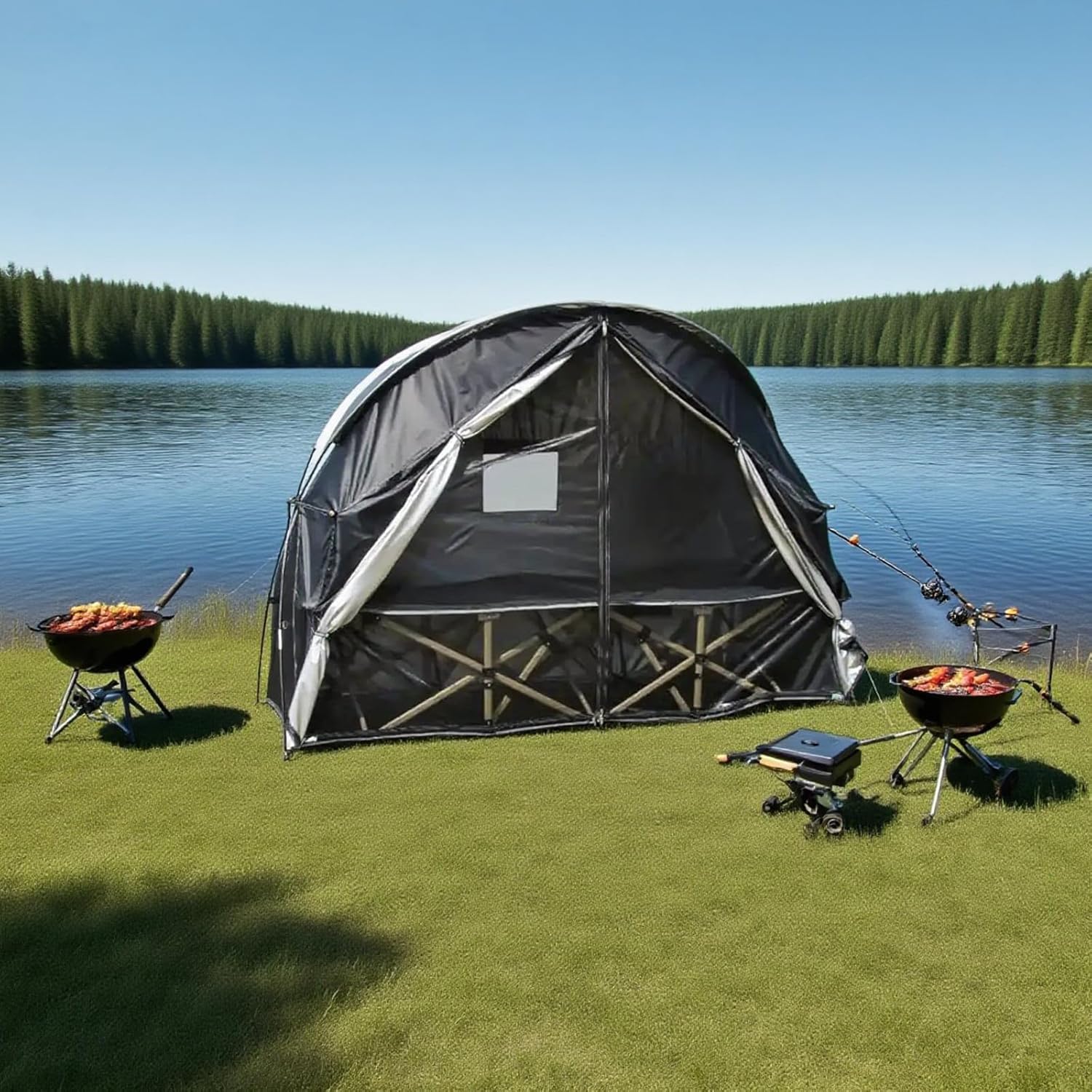 通気性のあるメッシュドアとスクリーンウィンドウ付きの1人用コット